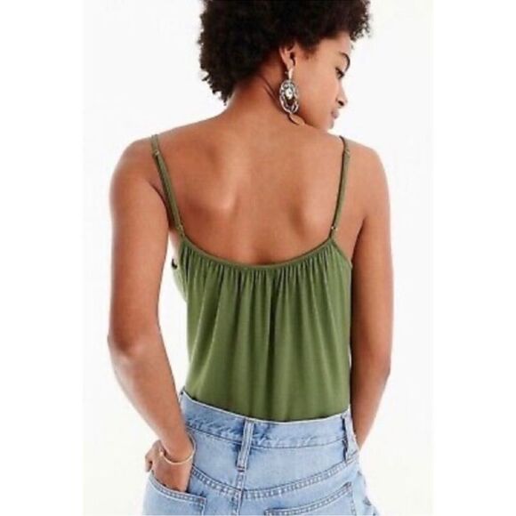 J.Crew olive green spaghetti strap wrap front bodysuit - Picture 2 of 5